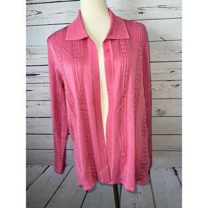 Exclusively Misook Cardigan Sweater Petite Large PL Pink‎ Cable Knit cableknit